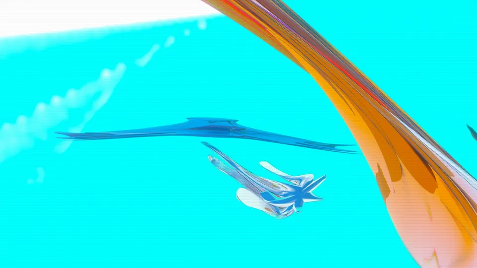 Cody’s 3D art: an orange glass ribbon on cyan