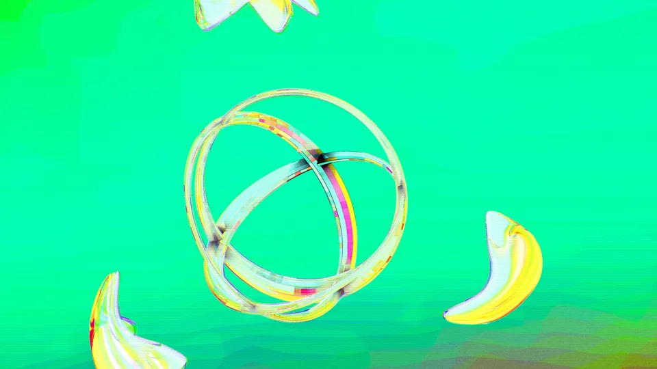 Cody’s 3D art: glass rings on green