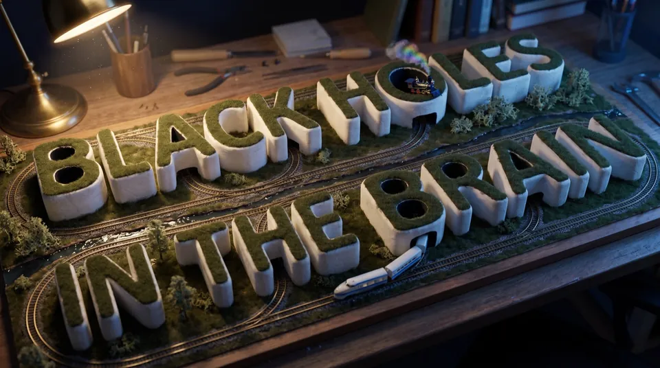 Title card as a model railway, trains running through the letters